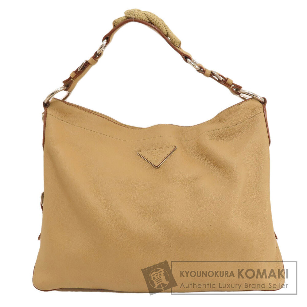Prada Logo One Shoulder Hobo Tote Bag Leather